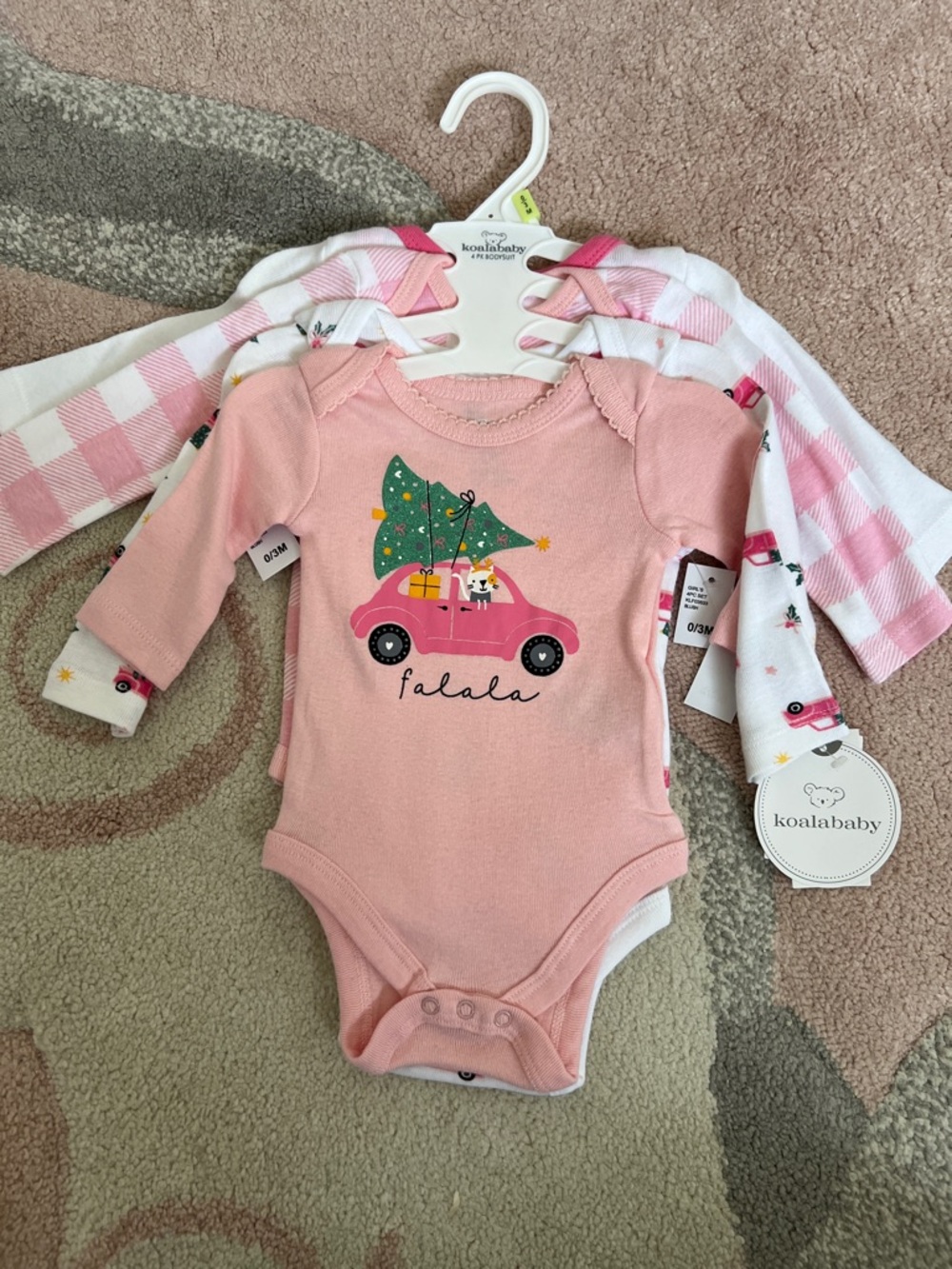 Koala Baby Pink Holiday Car & Tree Baby Bodysuit Set